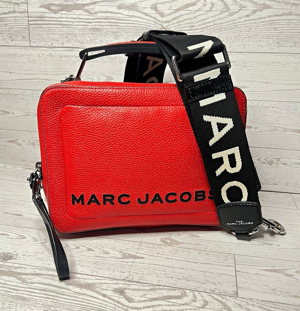 Marc Jacobs The Box Red Pebbled Crossbody Bag Silver Hardware Detachable Strap